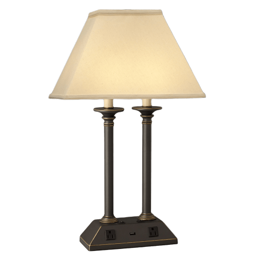 Desk Lamp, 26" H, 2 Outlets, 1 USB, Madison Bronze